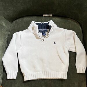 Polo by Ralph Lauren Cream Quarter-Zip Cotton Knit Sweater
